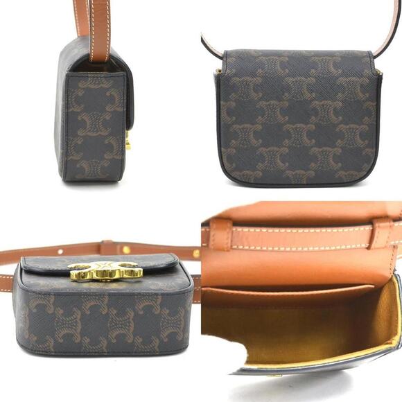 CELINE Brown Coated Canvas Shoulder Bag - Picture 2 of 5